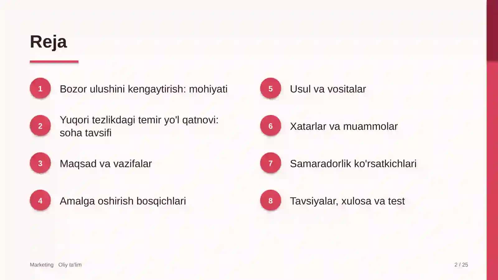Yuqori tezlikdagi temir yo'l qatnovida bozor ulushini kengaytirish 2