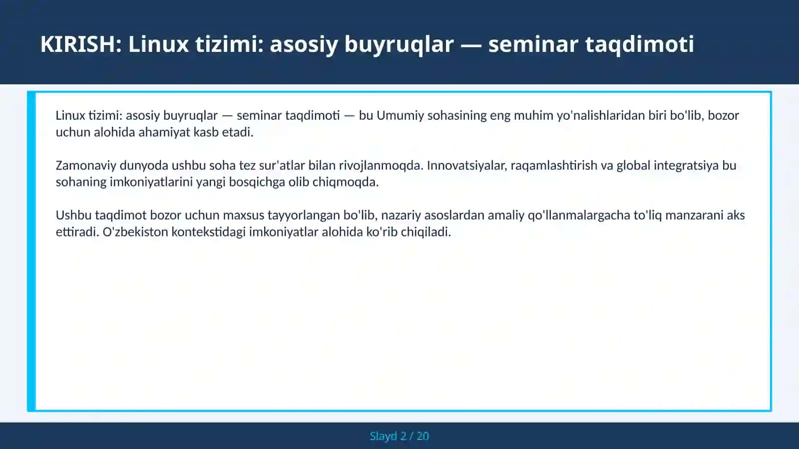 Linux tizimi: asosiy buyruqlar — seminar taqdimoti 2