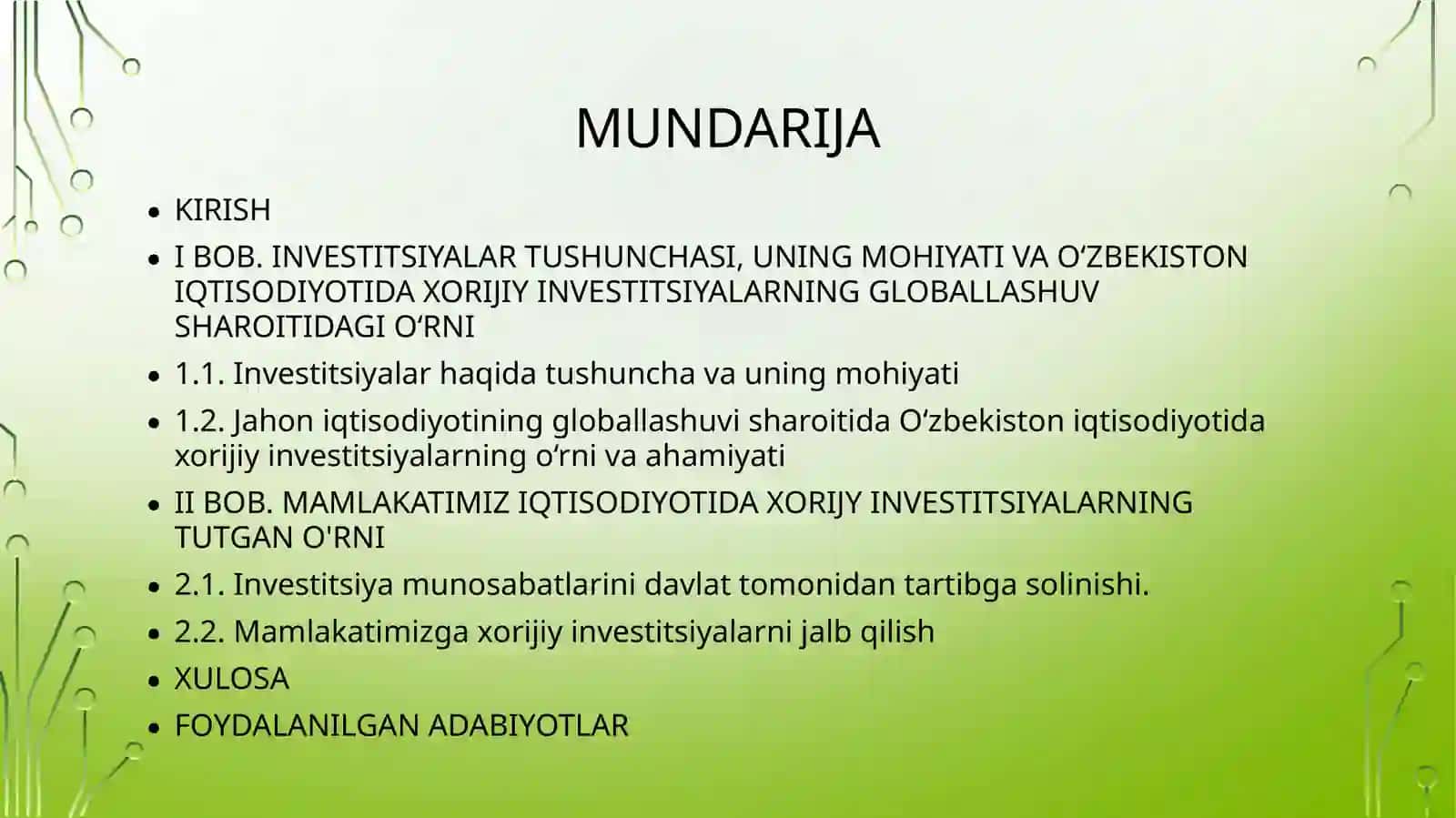 O‘zbekiston Respublikasi investitsiya siyosati 2