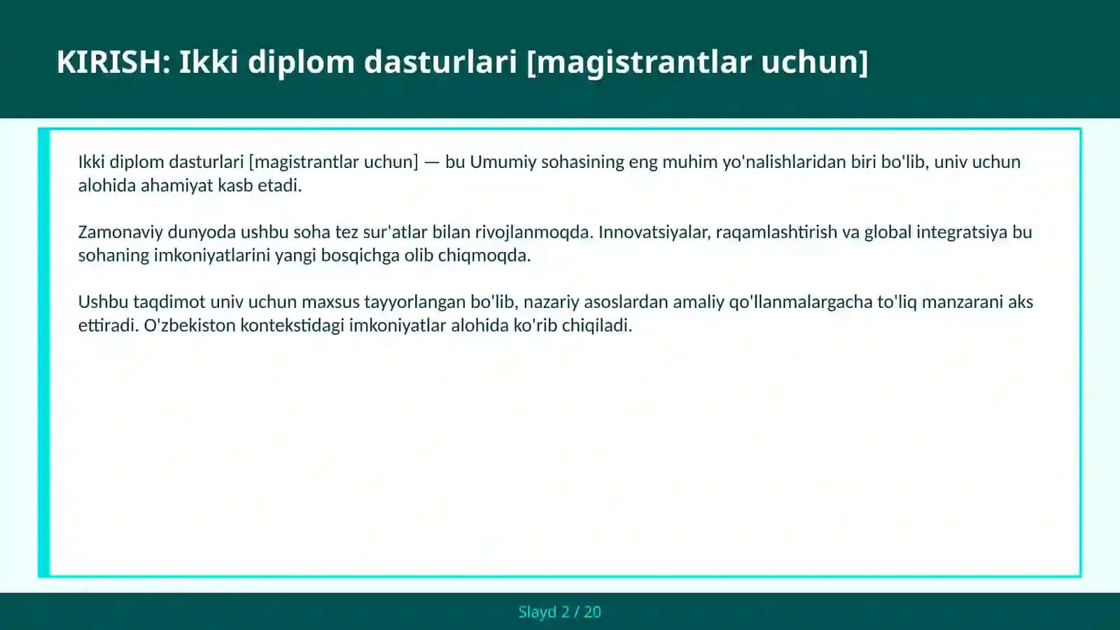 Ikki diplom dasturlari [magistrantlar uchun] 2