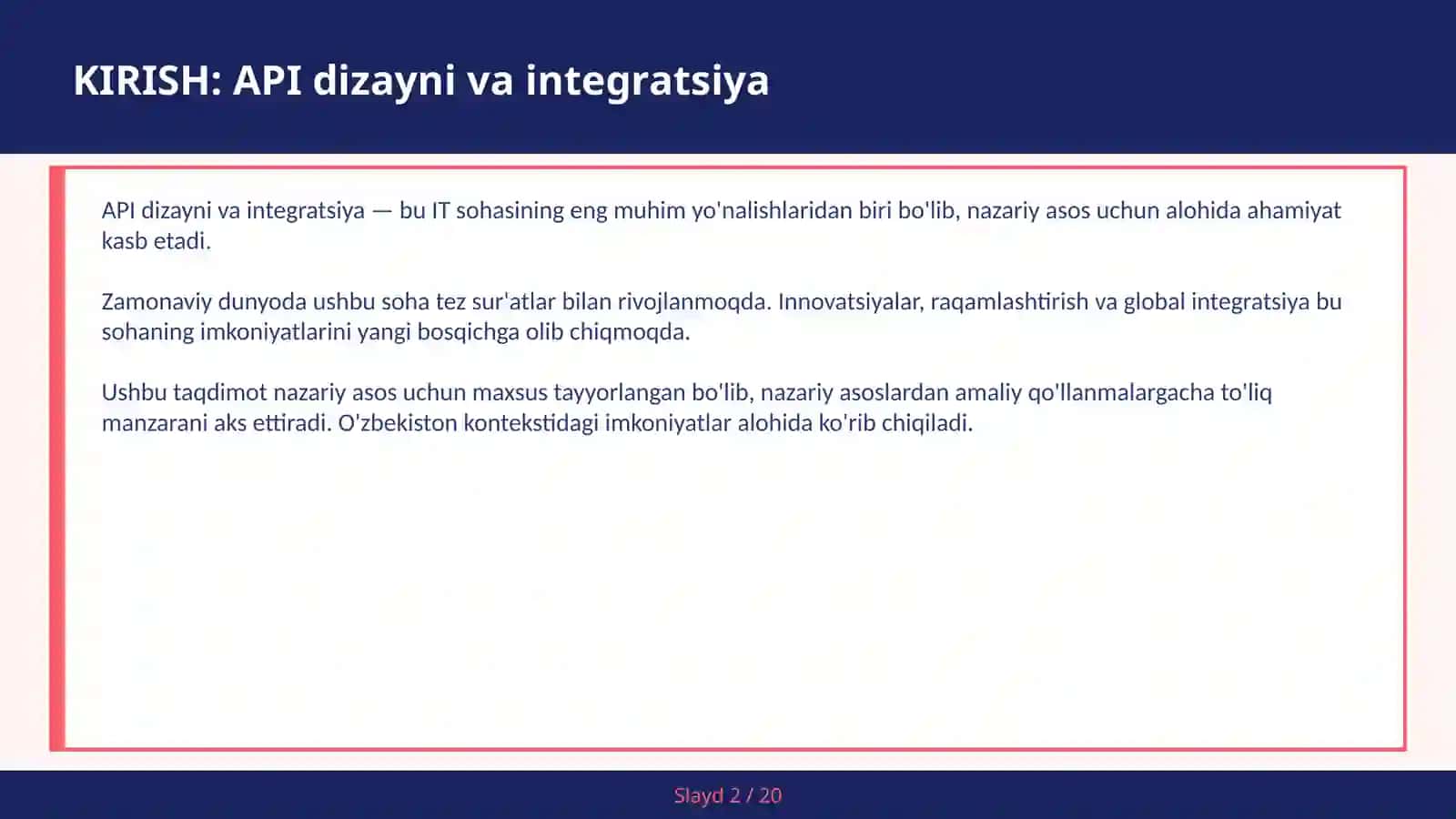 KIRISH: API dizayni va integratsiya 2