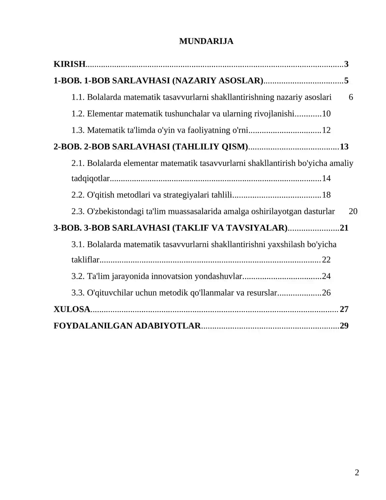 Bolalarda Elementar Matematik Tasavvurlarni Shakllantirish Fanidan Kurs Ishi 2