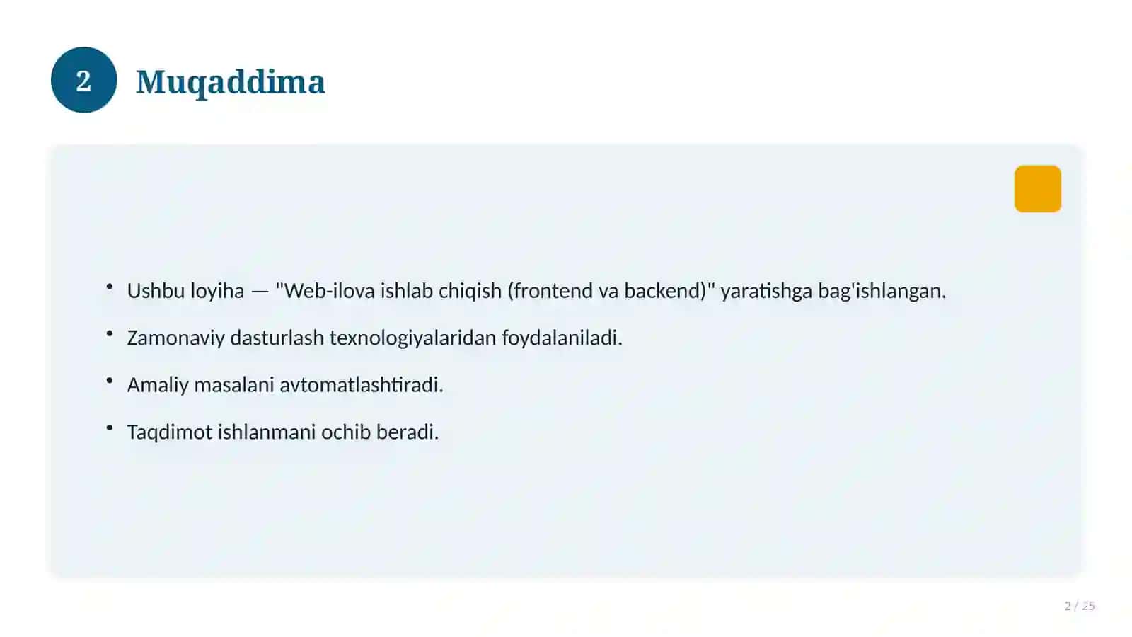 Web-ilova ishlab chiqish (frontend va backend) 2