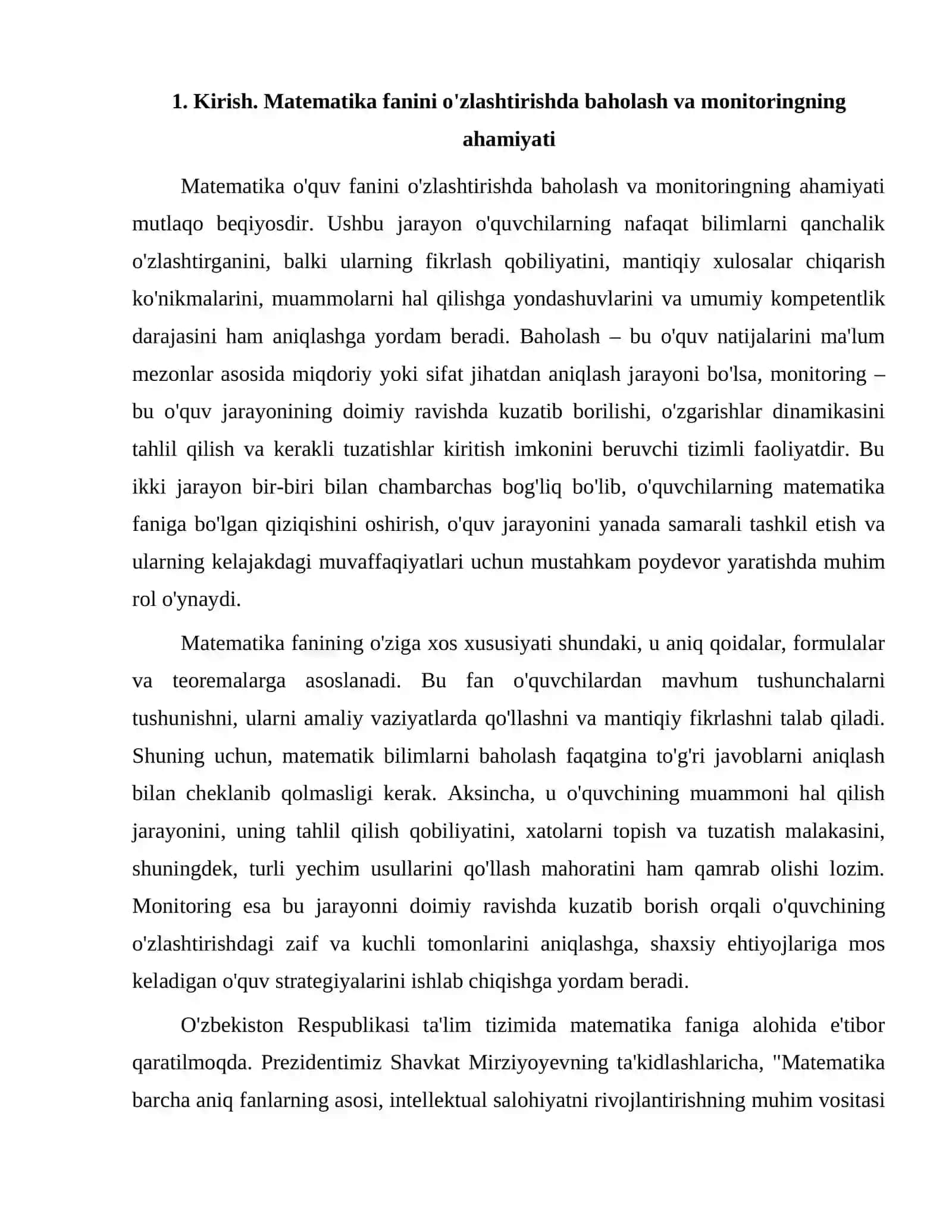 Oʻquvchilarning matematika fanidan oʻzlashtirgan bilim, koʻnikma va kompetensiyalarini baholash va monitoringini yuritish 2