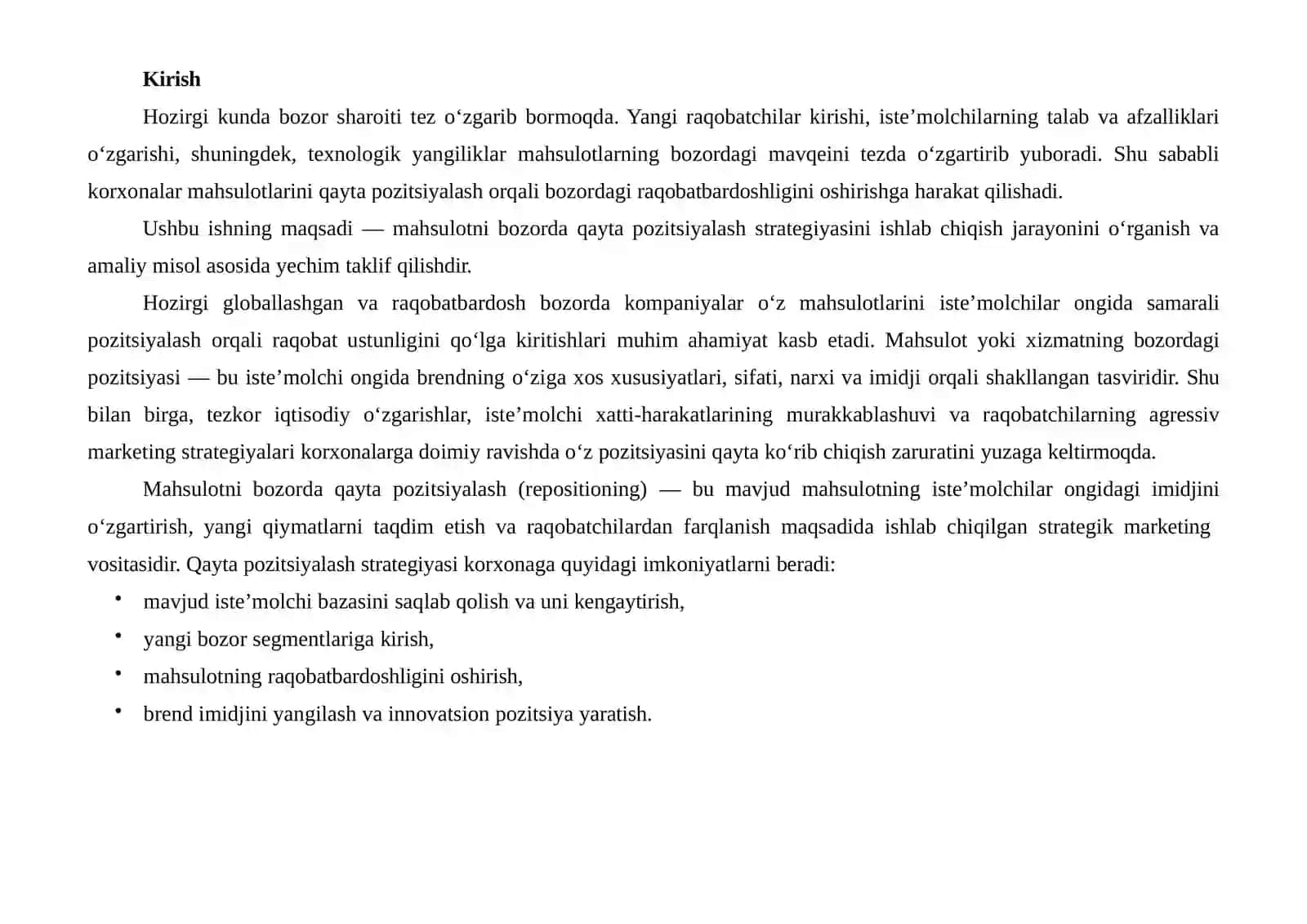 MAHSULOTNIBOZORDAQAYTAPOZITSIYALASHSTRATEGIYASINI ISHLABCHIQISH 2