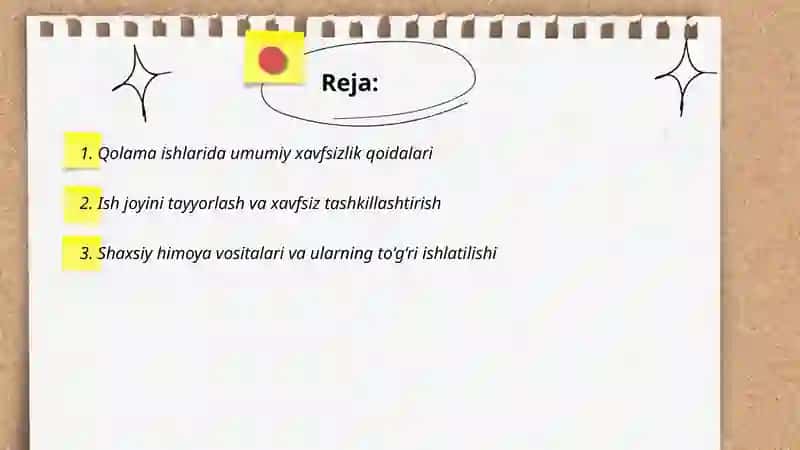 Qolamalarni qurish ishlarini bajarishda xavfsizlik texnikasi 2