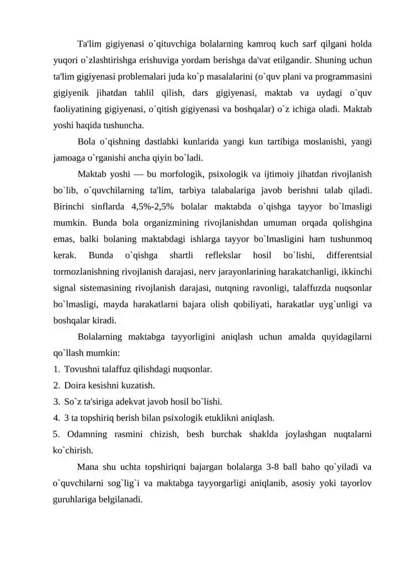 Ta'lim tarbiya ishlari gigiyenasi 2