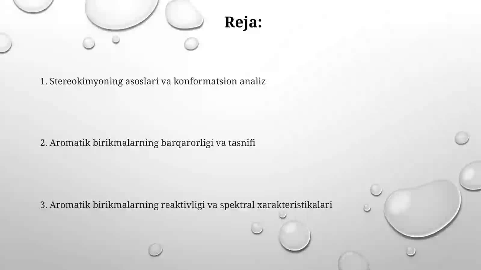Organik stereo kimyo asoslari va aromatik birikmalarning barqarorlik nazariyalari 2