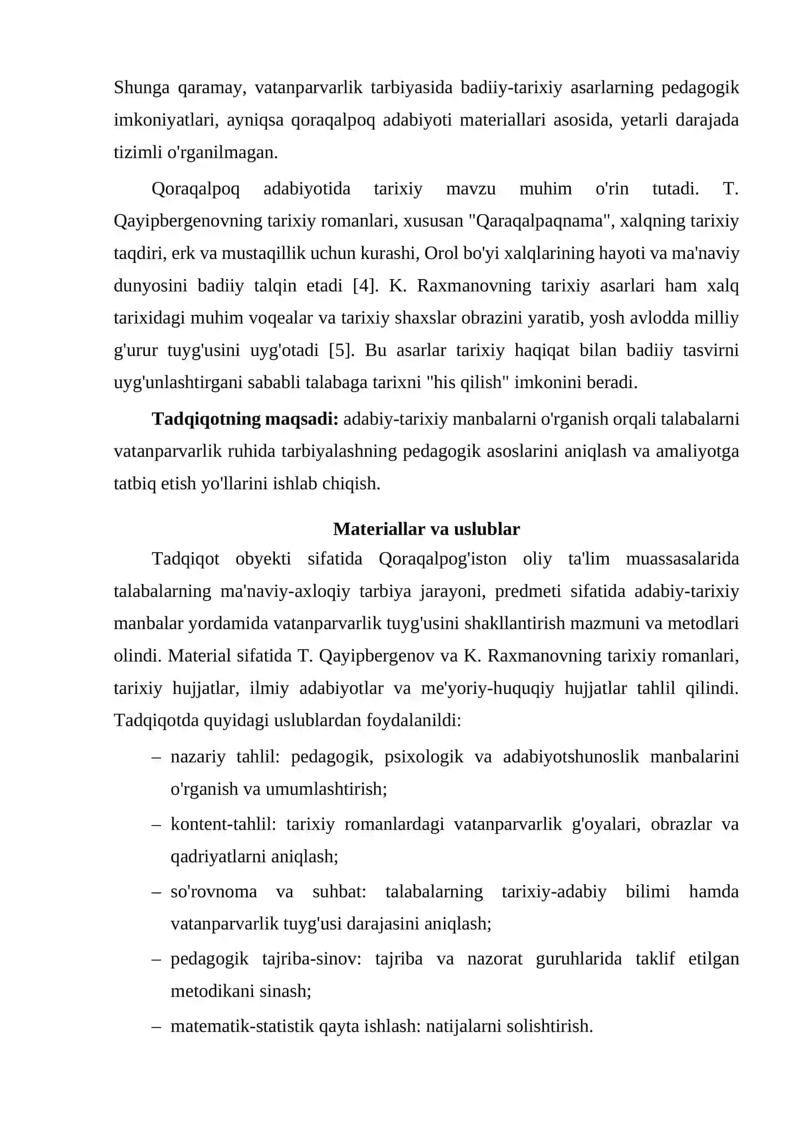 ADABIY-TARIXIY MANBALARNI TA'LIM JARAYONIGA TATBIQ ETISH ORQALI TALABALARDA VATANPARVARLIK TUYG'USINI RIVOJLANTIRISH 2