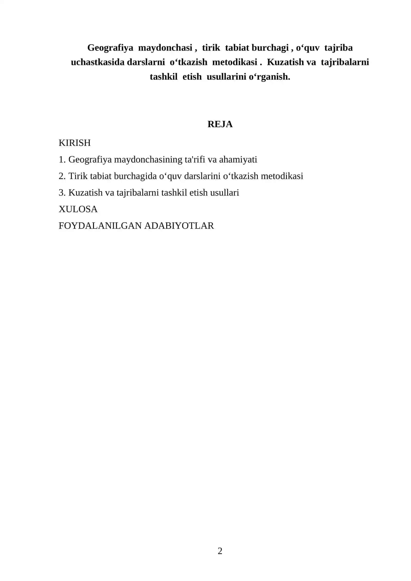 Geografiya Maydonchasi va O'quv Metodikasi 2