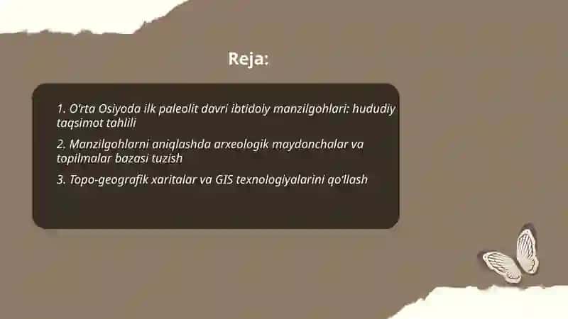 Oʻrta Osiyodagi ilk paleolit davri ibtidoiy manzilgohlari xaritasini tuzish 2
