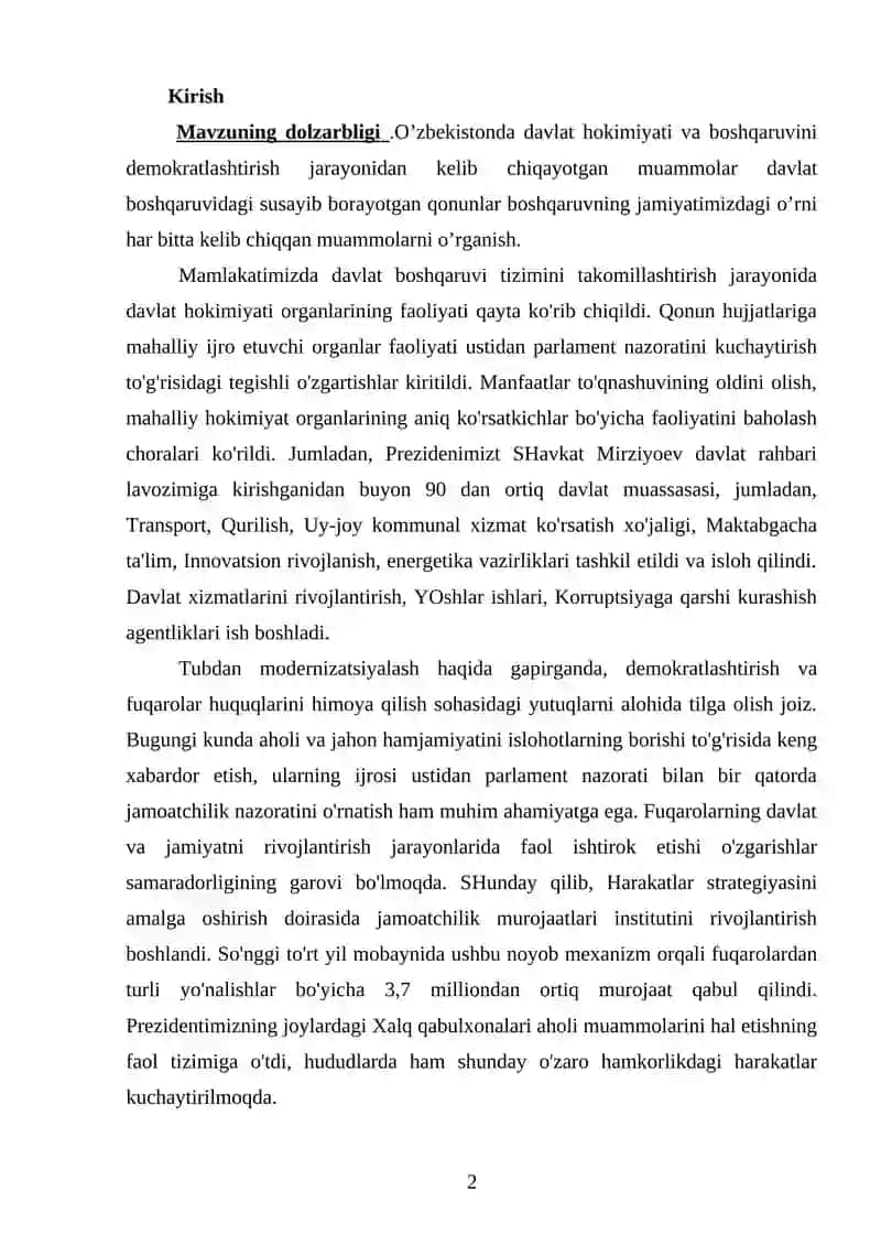 O’ZBEKISTONDA DAVLAT HOKIMIYATINI VA BOSHQARUVINI DEMOKRATLASHTIRISH 2