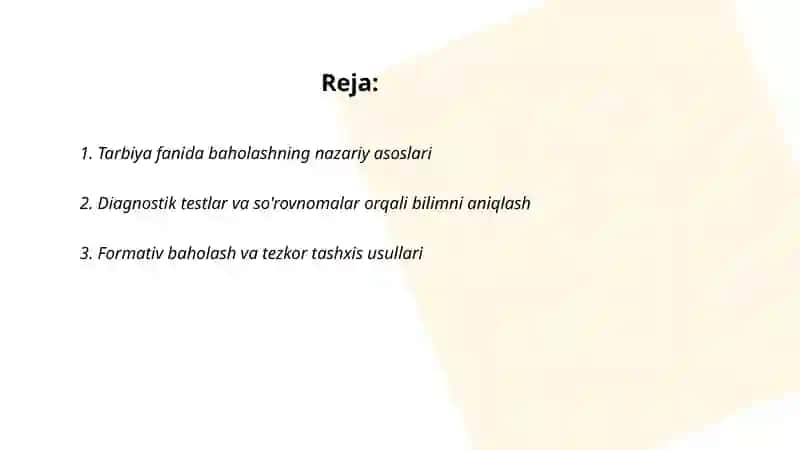 Tarbiya fanini o'qitishda o'quvchilarning bilim, ko'nikma va malakalarni tashxis etish 2