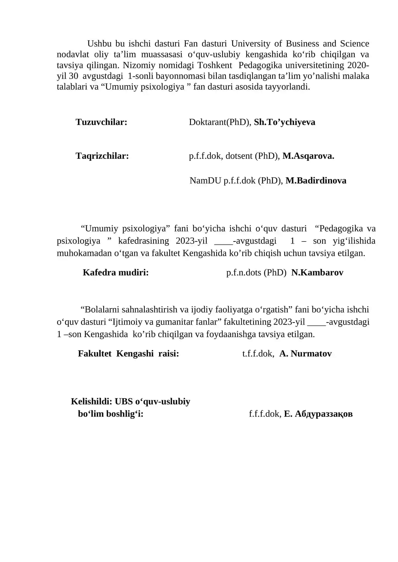 Psixodiagnostika va eksperimental psixologiya fanidan fan dasturi 2