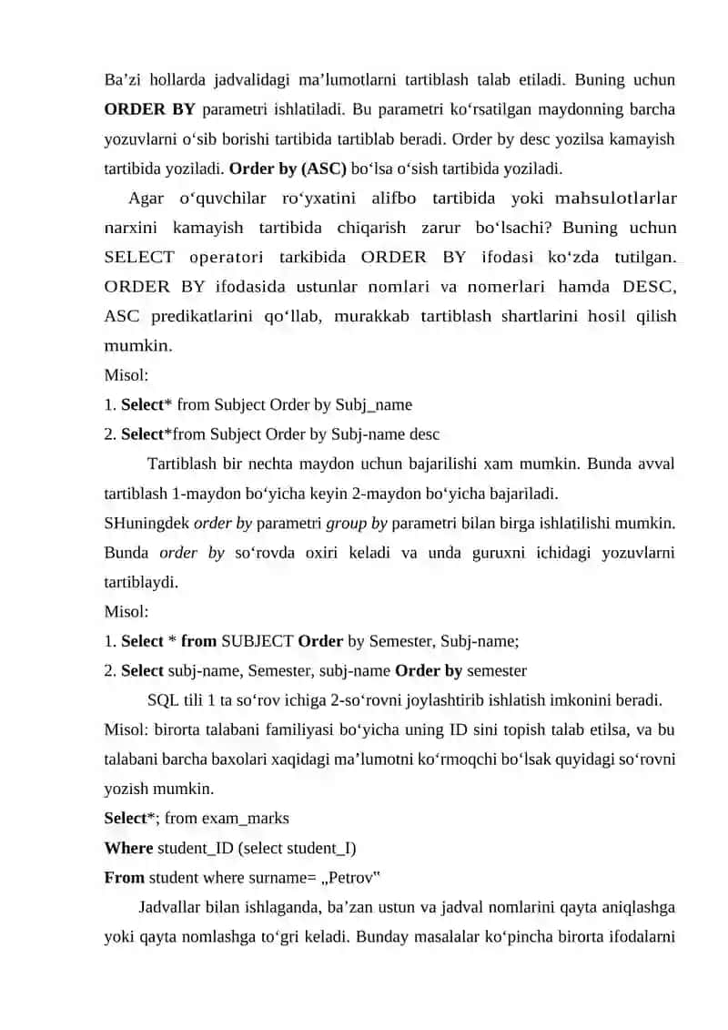 Group by , Order by AMALIY MASHG‘ULOTI 2