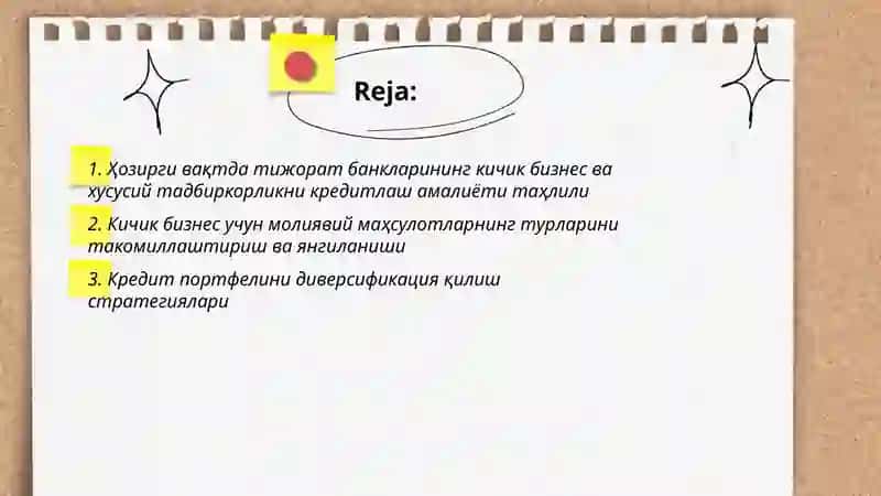 Кичик бизнес ва хусусий тадбиркорлик субектларини кредитлашни ривожлантириш 2