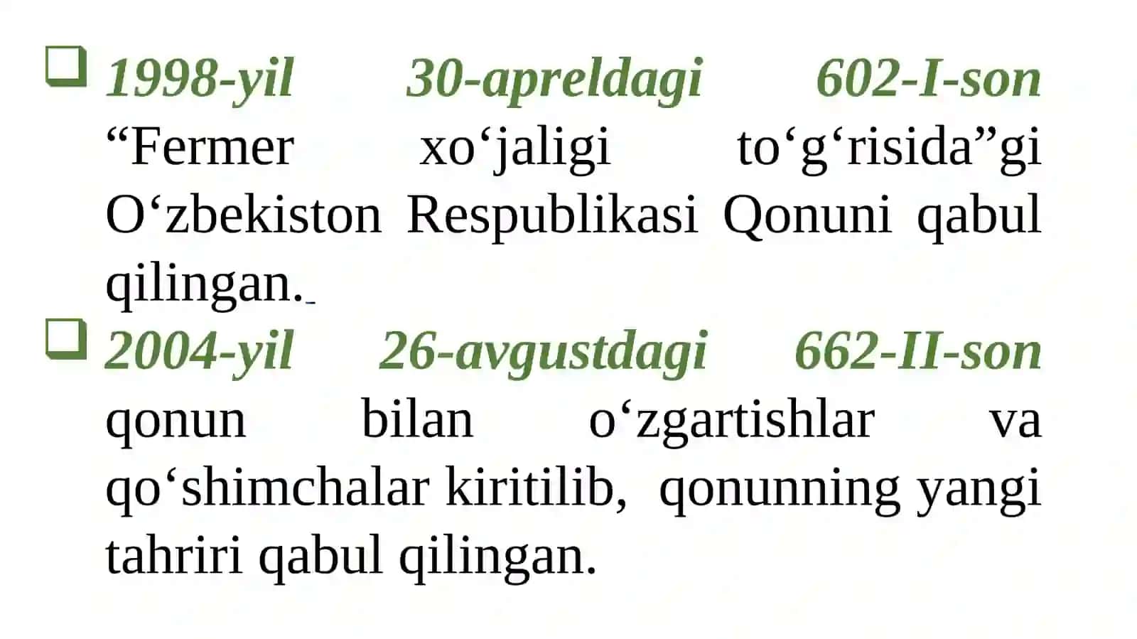 FERMERXO‘JALIKLARINING HUQUQIY HOLATI 2