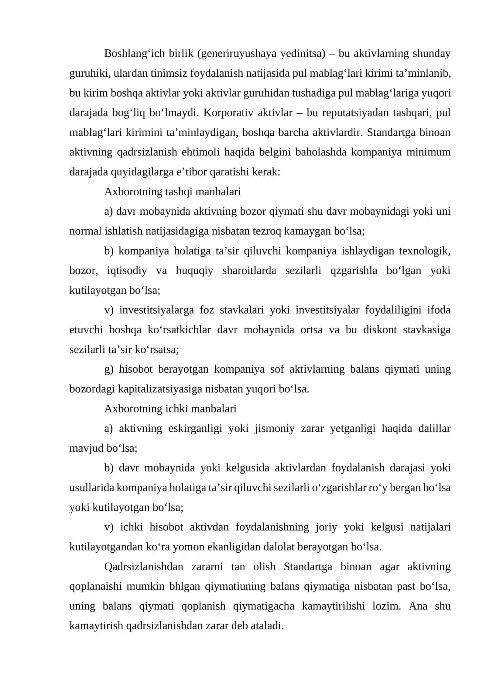 “Aktivlar qadrsizlanishi” standarti 2
