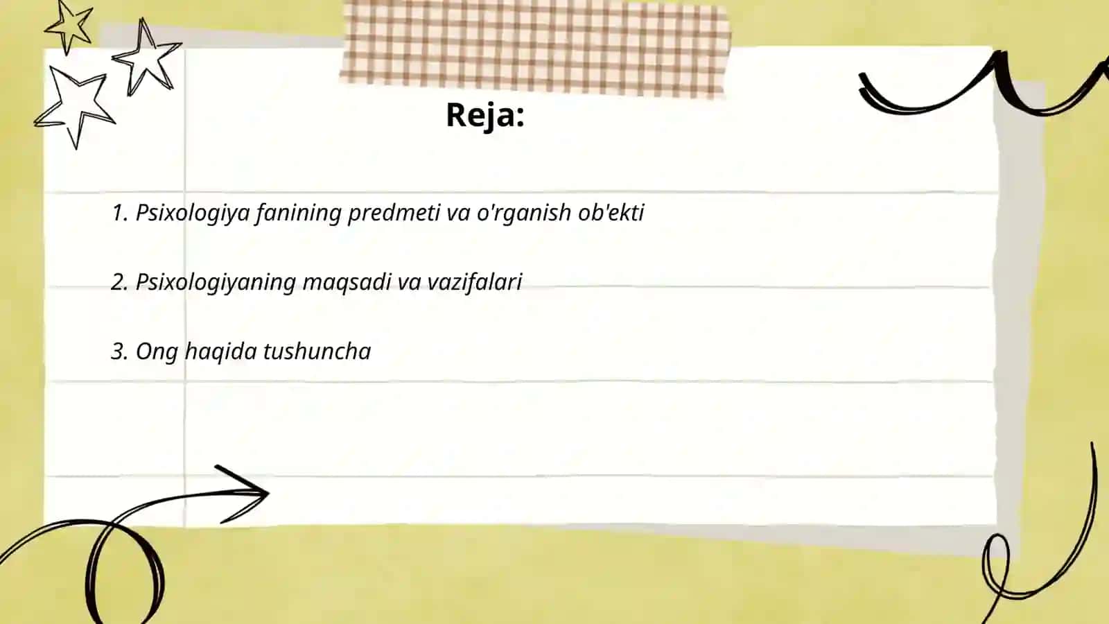 Psixologiya fanining maqsad va vazifalari. Ong haqida tushuncha va uning xossalari 2