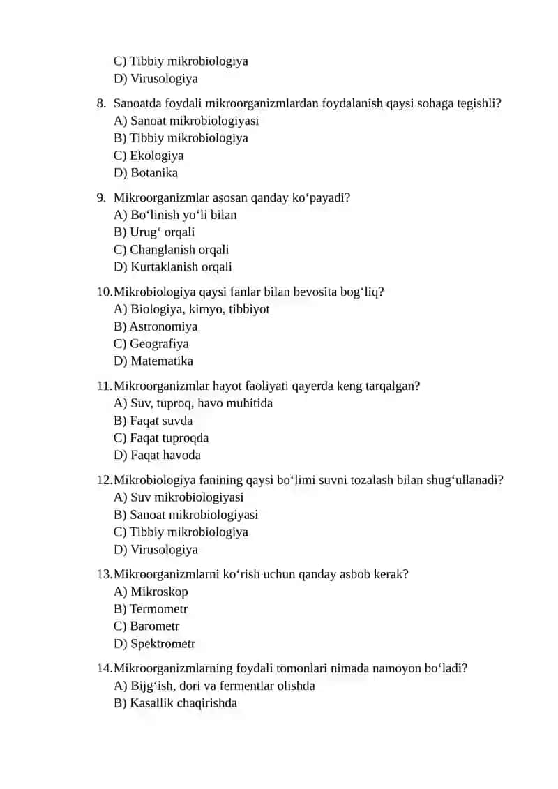 Mikrobiologiya va virusologiya test JAVOBSIZ 2025 2
