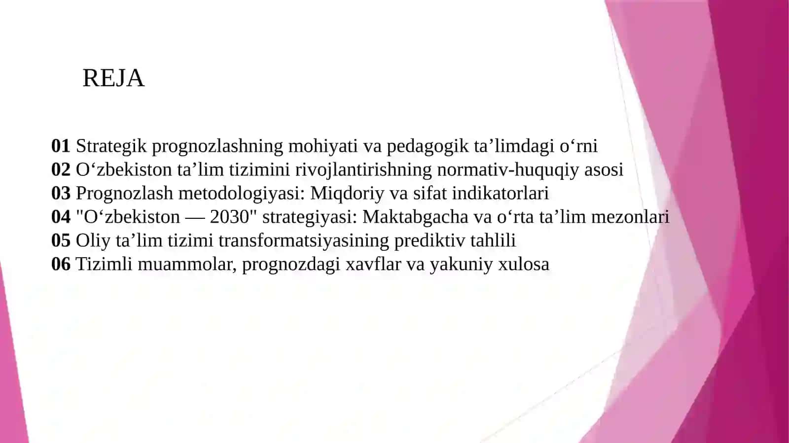 OʻZBEKISTONDATAʼLIMTIZIMINI RIVOJLANTIRISHNING STRATEGIK PROGNOZLASH TAJRIBASI 2