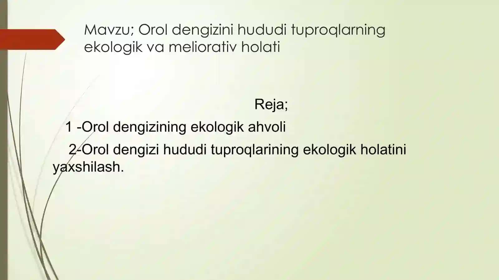 Oroldengizini hududi to'proqlarning ekologik vameliorativ holati 2