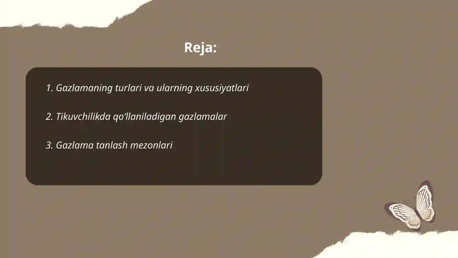 Gazlama va tolalik materiallar bilan ishlash 2