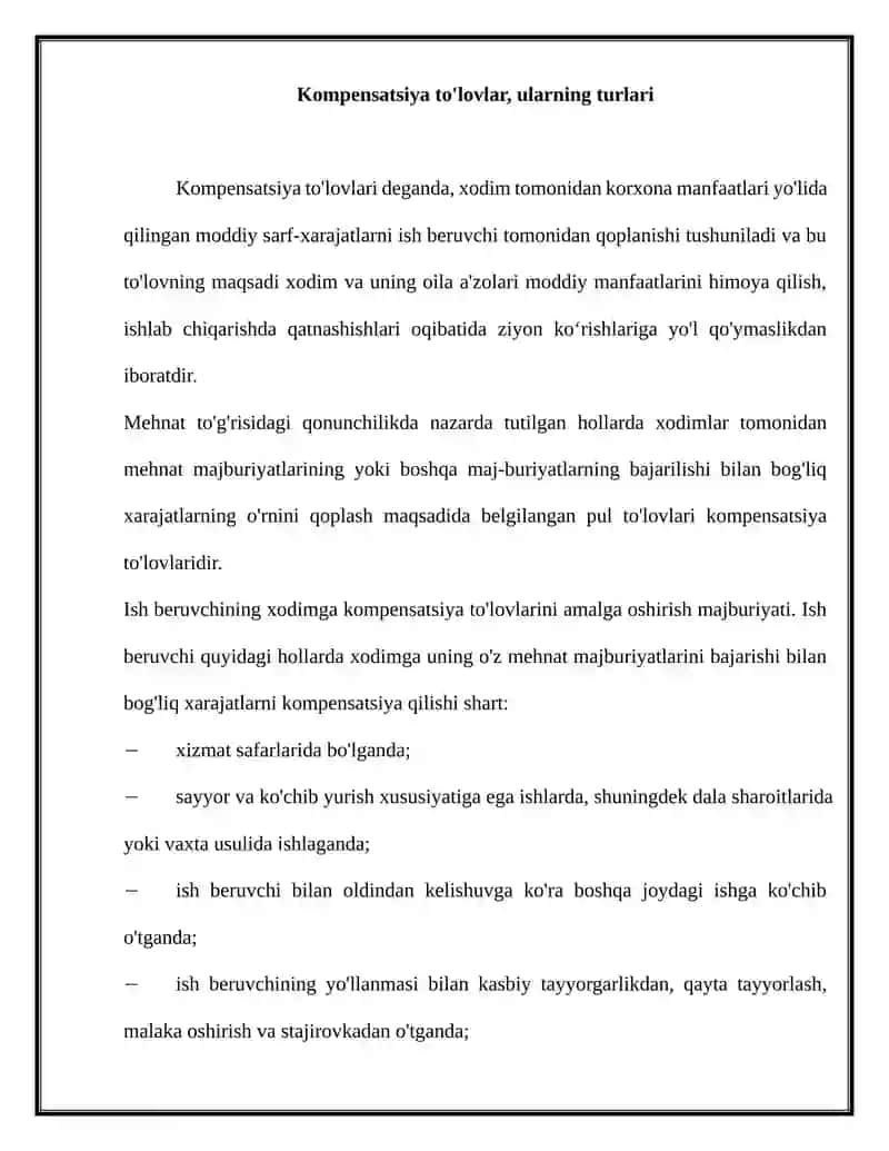 Mavzu: Kompensatsiya to'lovlar, ularning turlari 2