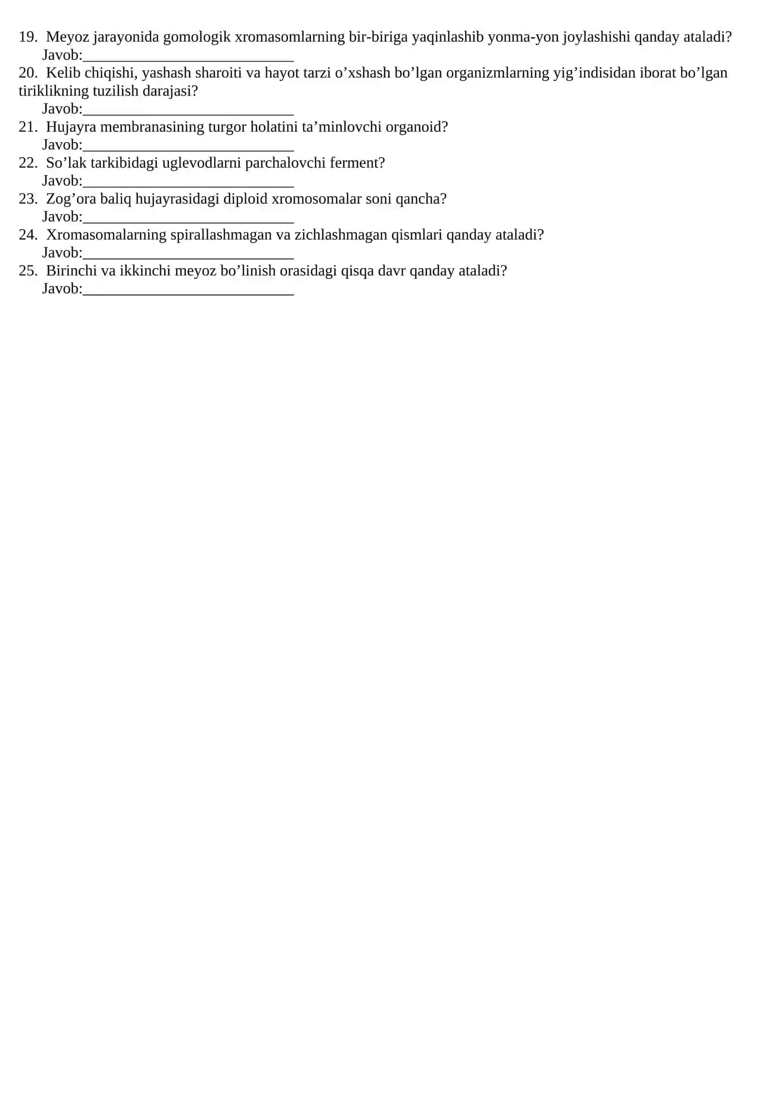 Biologiya 9-sinf III-variant 2