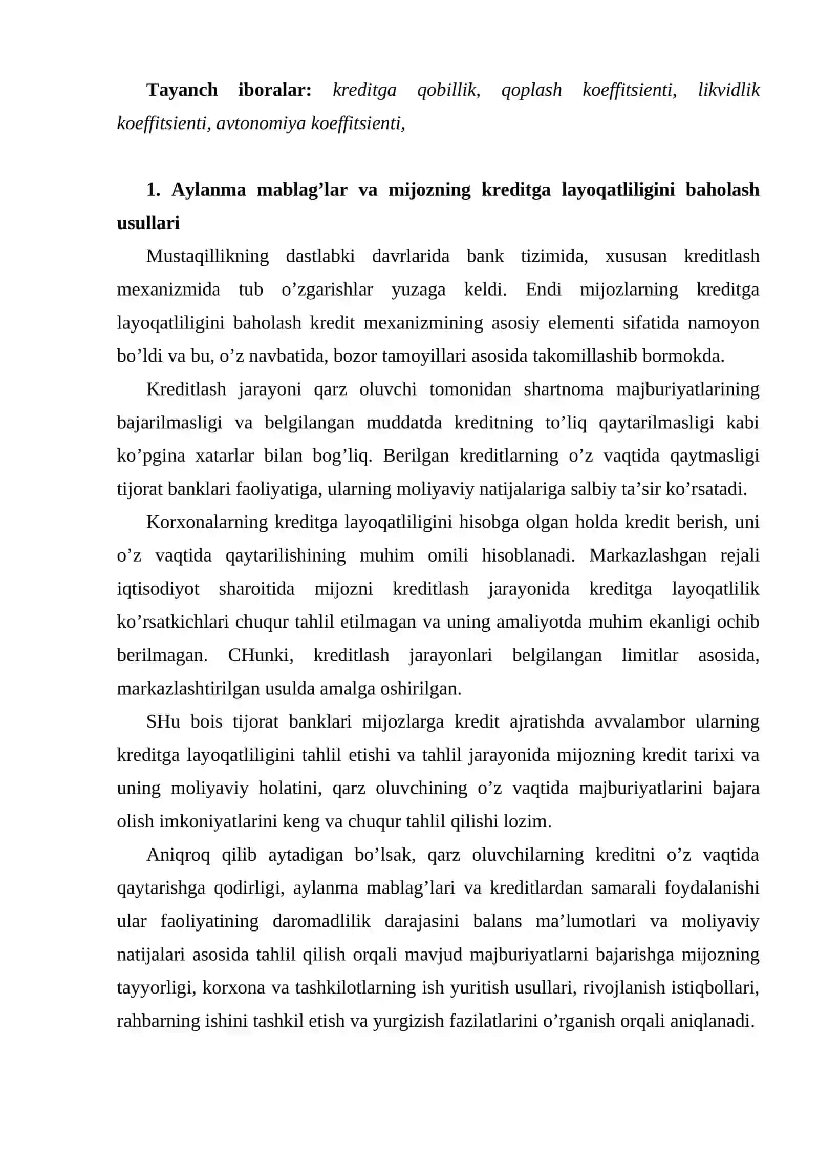 Kreditga layoqatlilik tushunchasi 2
