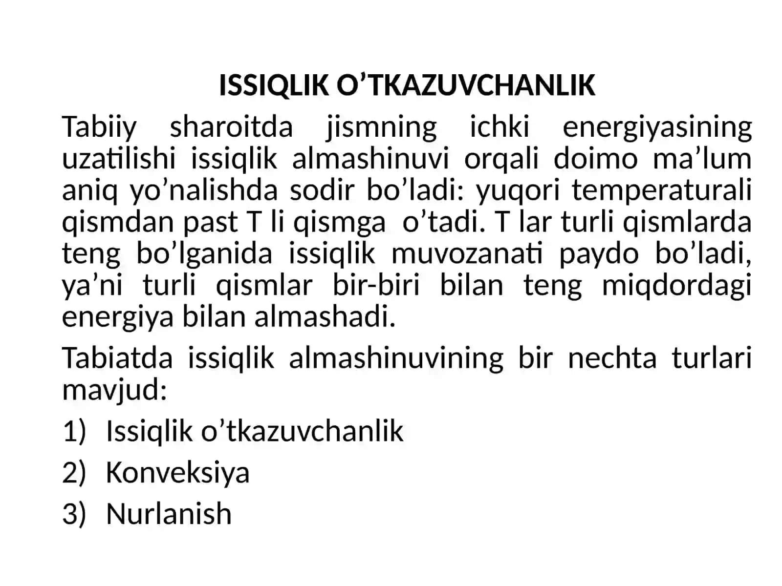 ISSIQLIK O’TKAZUVCHANLIK 2