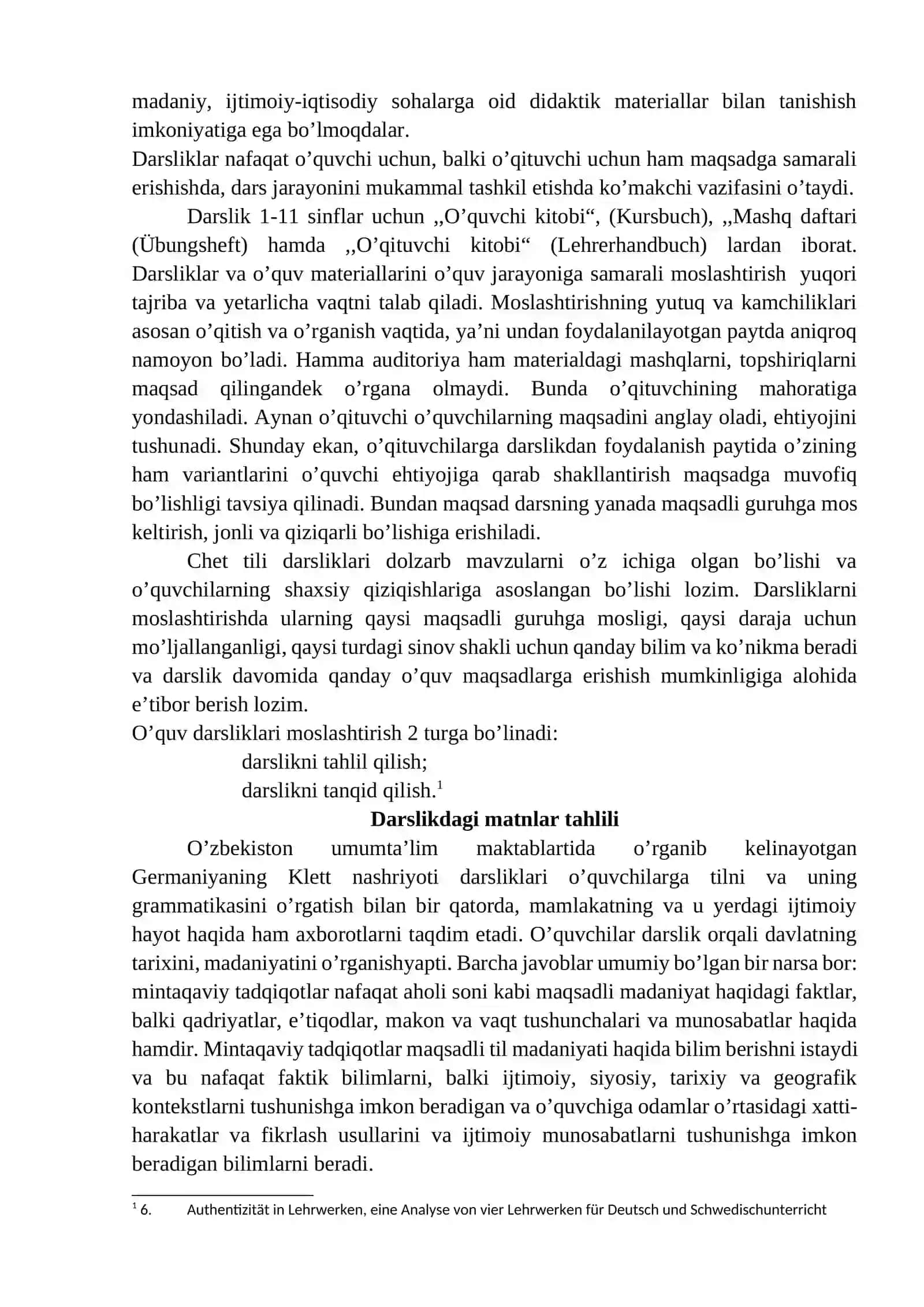 O’ZBEKISTON UMUMTA’LIM MAKTABLARIDA NEMIS TILI O’QITILISHIDA GERMANIYANING,,KLETT VERLAG” NASHRIYOTI DARSLIKLARDA BERILGAN MATNLAR TAHLILI 2