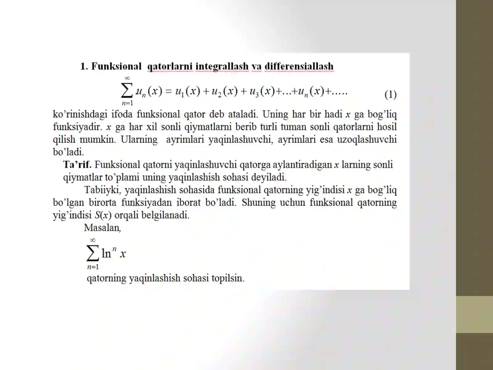 FUNKSIONAL QATORLARNI DIFFERENSIALLASH VA INTEGRALLASH 2