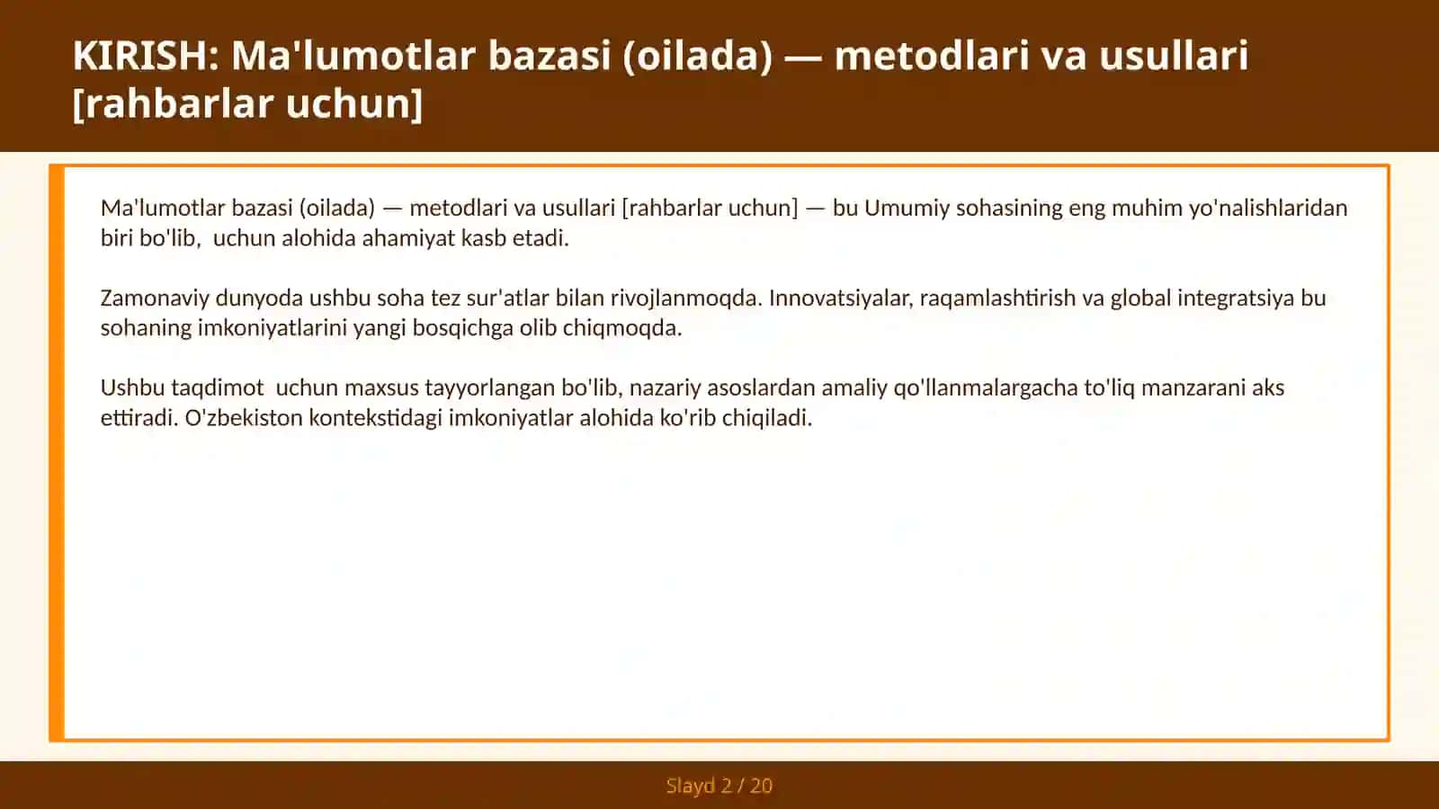 Ma'lumotlar bazasi (oilada) — metodlari va usullari [rahbarlar uchun] 2