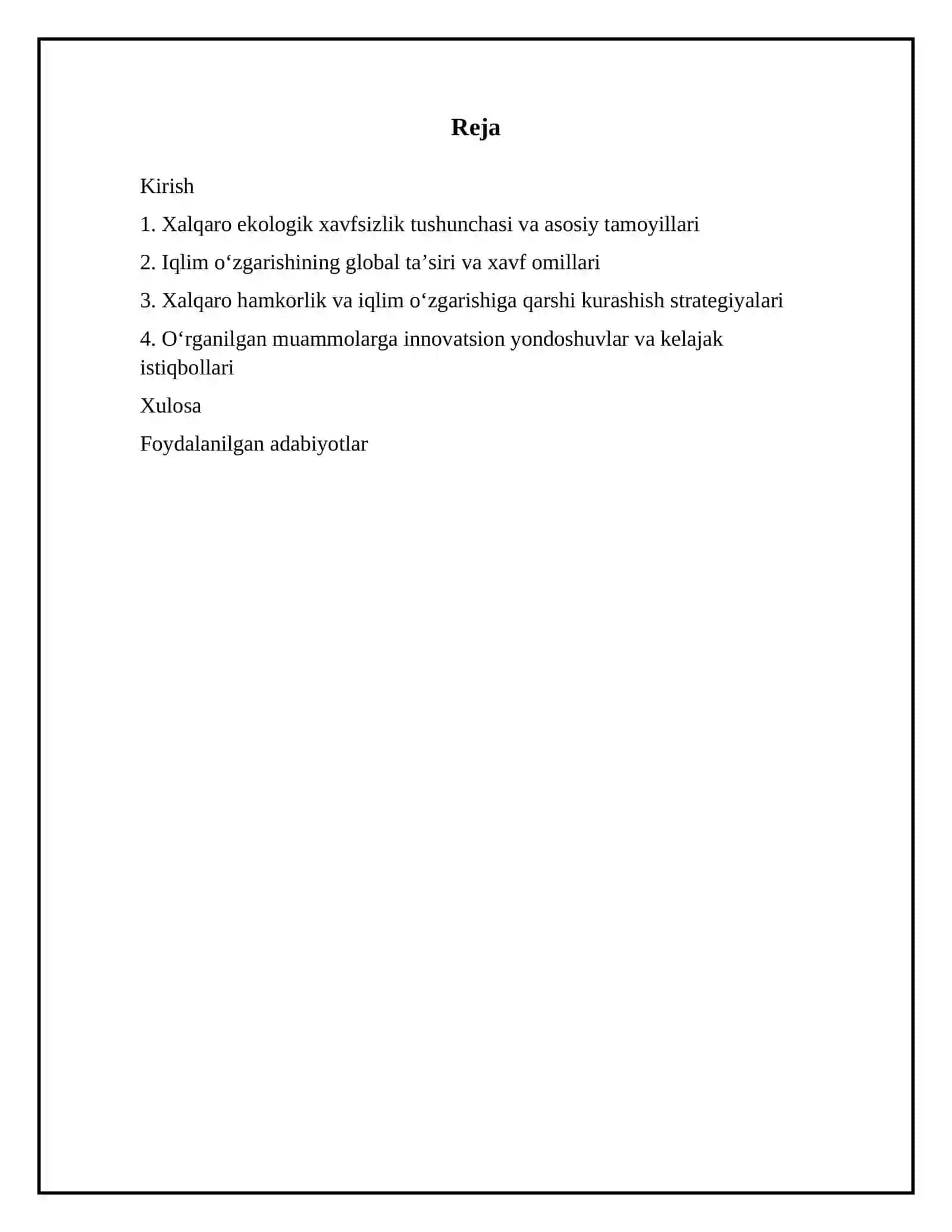 Xalqaro ekologik xavfsizlik va iqlim oʻzgarishi muammolarini tahlil qilish 2