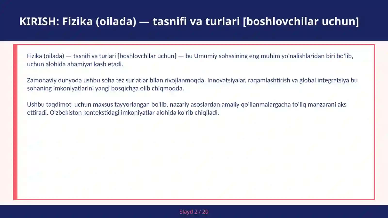 FIZIKA (OILADA) — TASNIFI VA TURLARI [BOSHLOVCHILAR UCHUN] 2