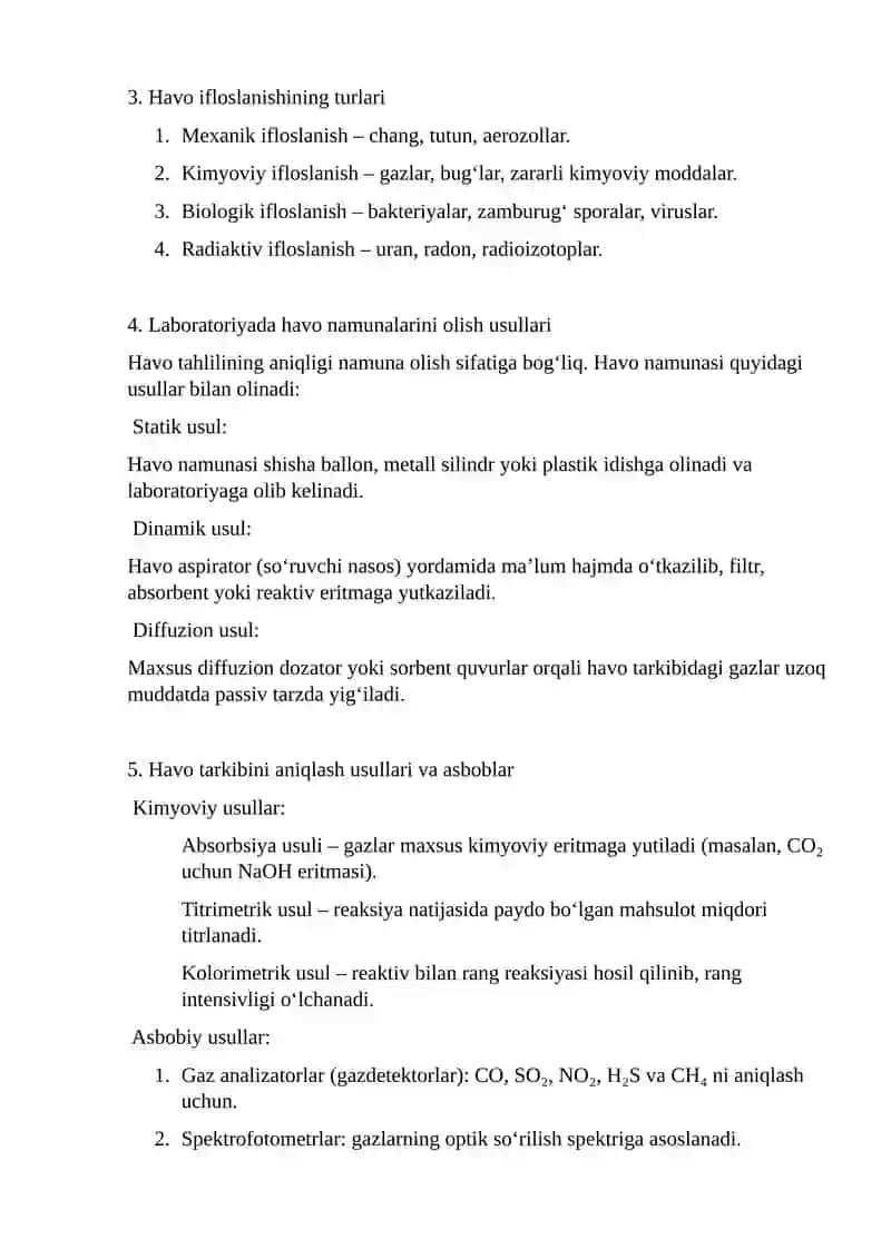 Havo sifatini laboratoriya sharoitida tahlil qilish 2