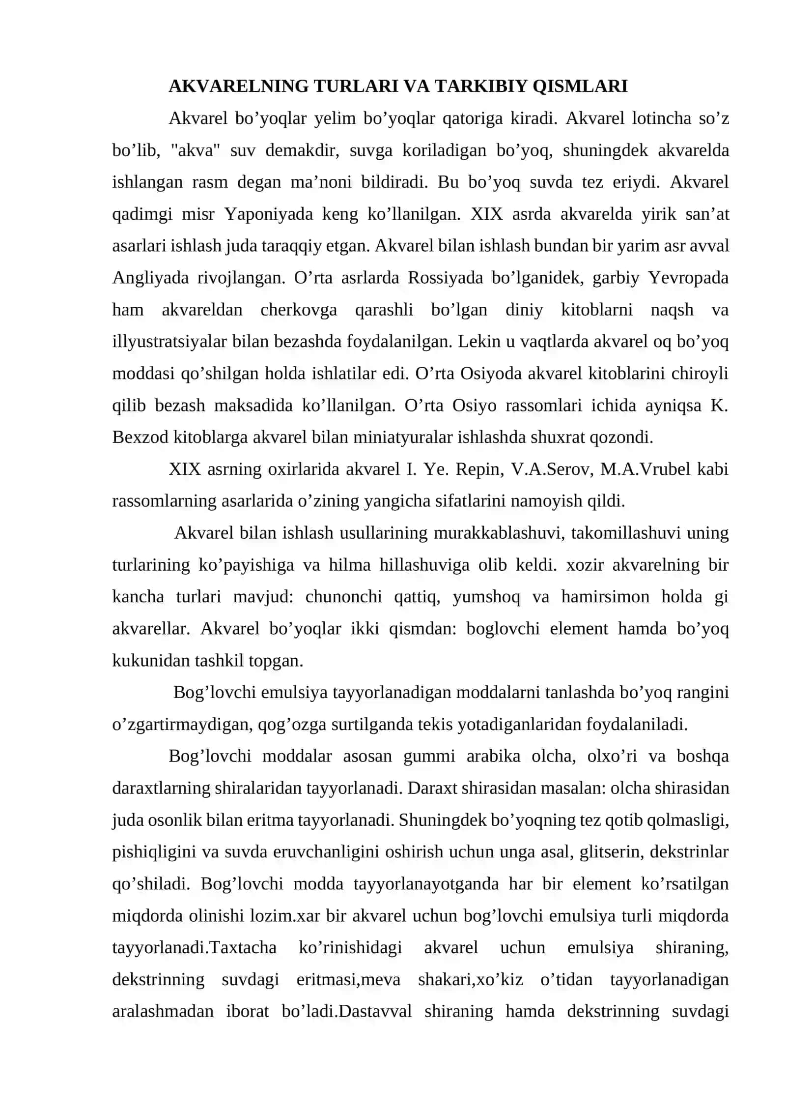 Akvarel bo’yoqlar haqida ma’lumot 2
