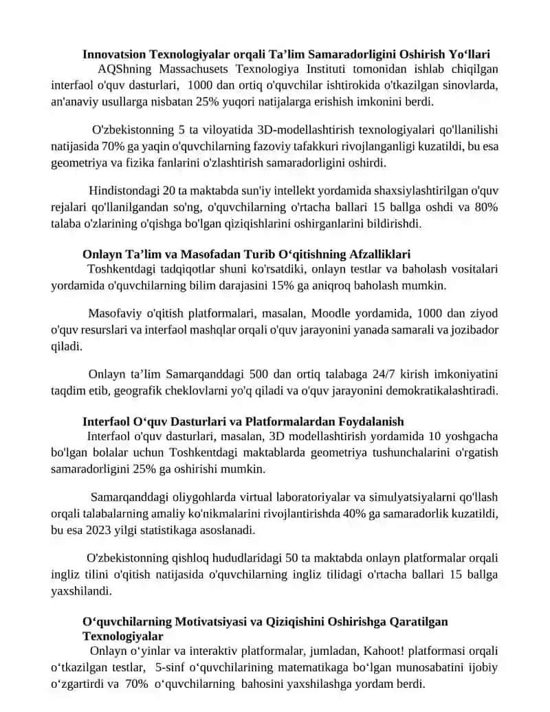 Innovatsion texnologiyalar yordamida ta’lim samaradorligini oshirish yo‘llari 2