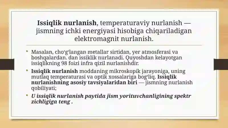 Jismlarning issiqlik nurlanishi 2