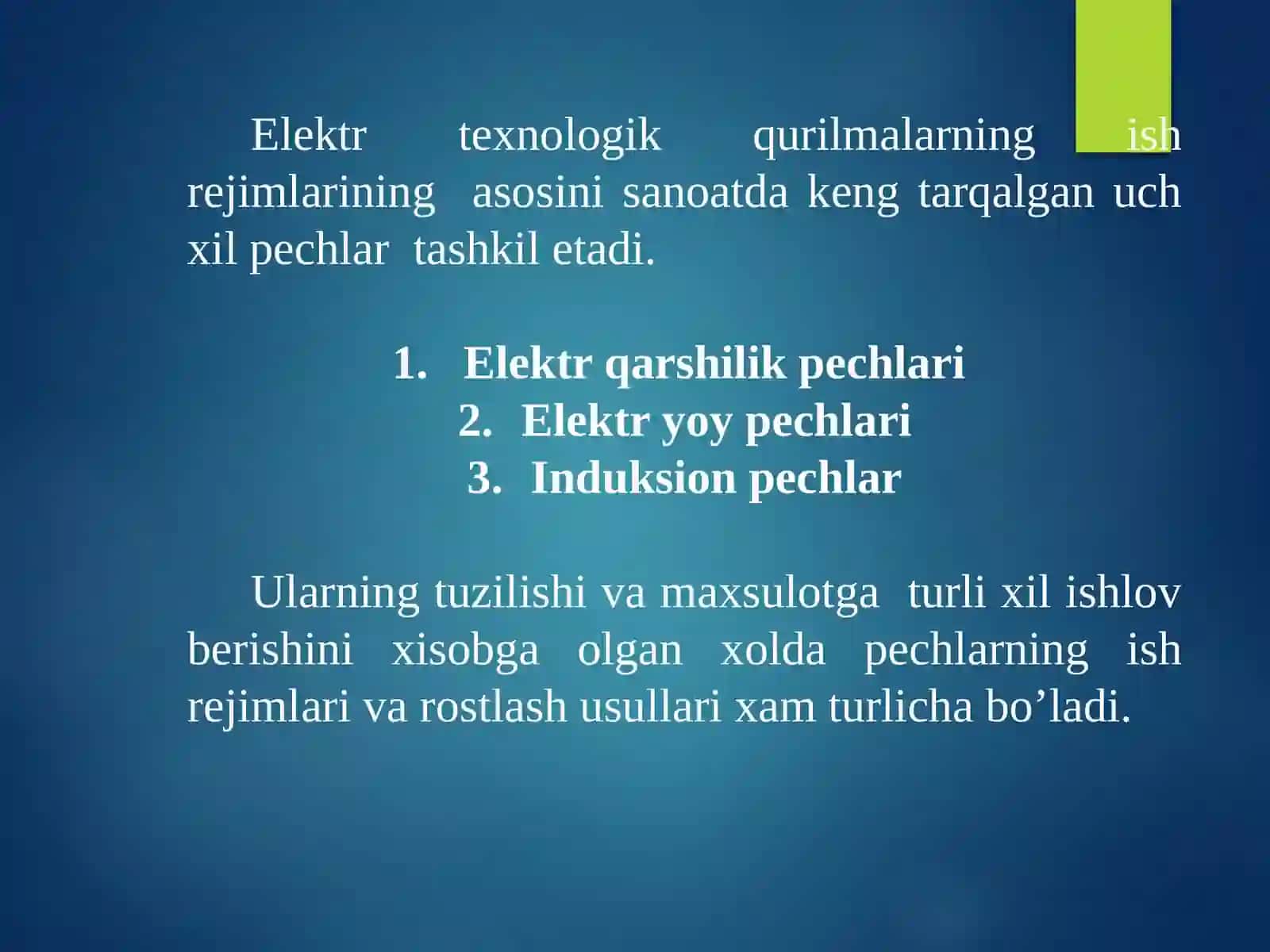 Elektr texnologik qurilmalarning ish rejimlari 2
