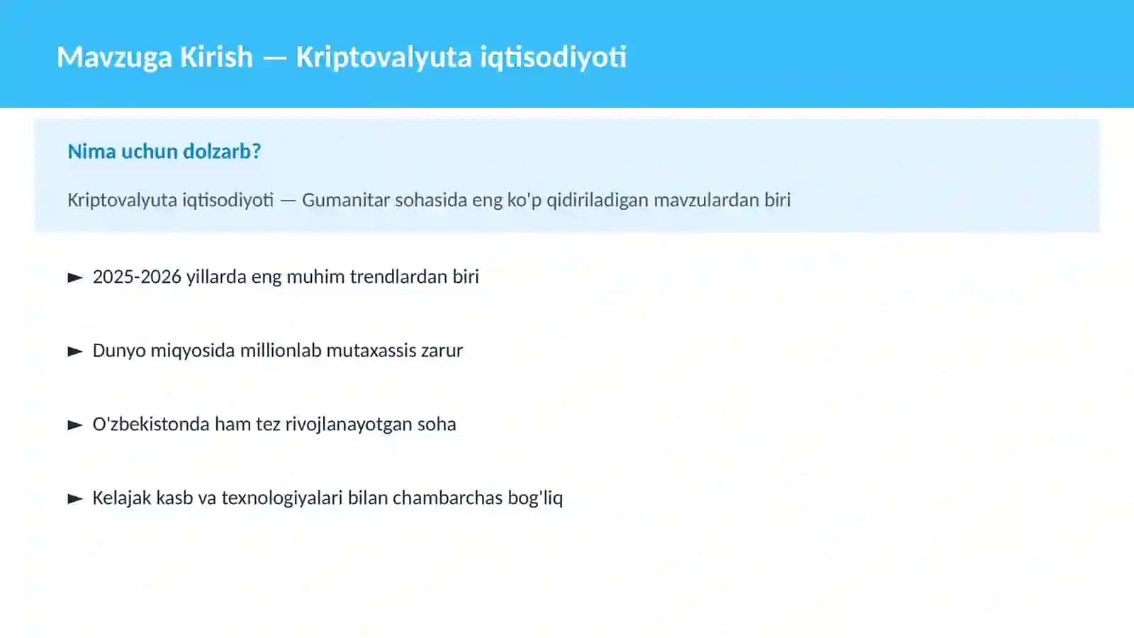 Kriptovalyuta iqtisodiyoti 2