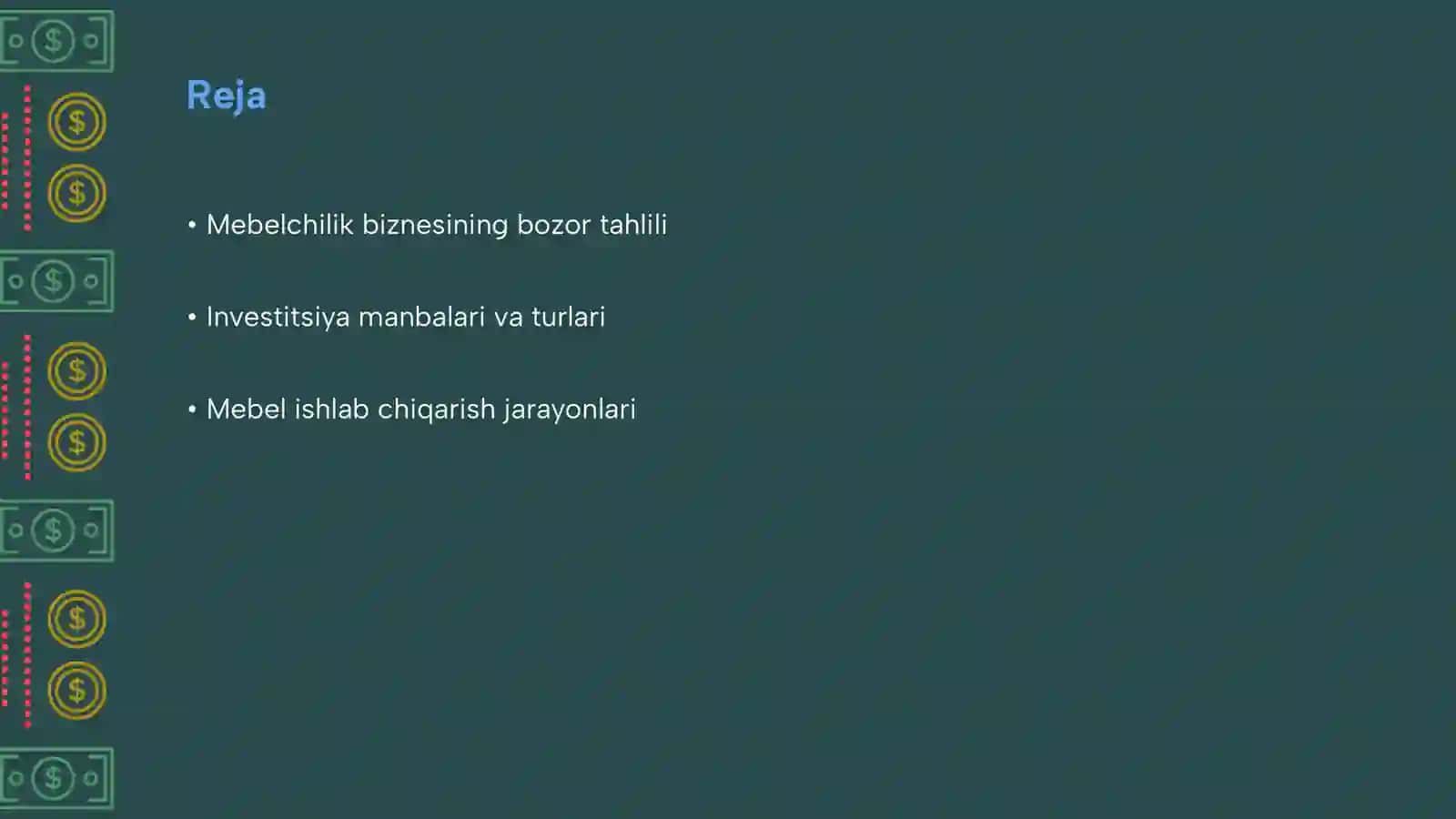 Mebelchilik biznesi bo'yicha investitision loyiha 2