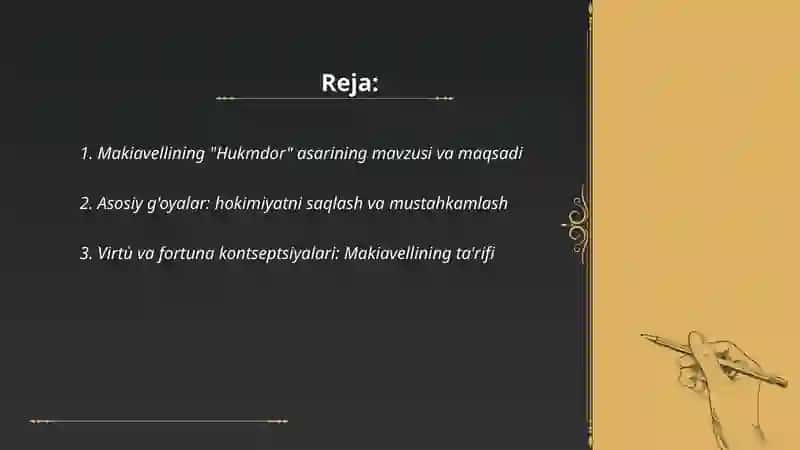 Makiavellining "Hukmdor"asari bo'yicha 2