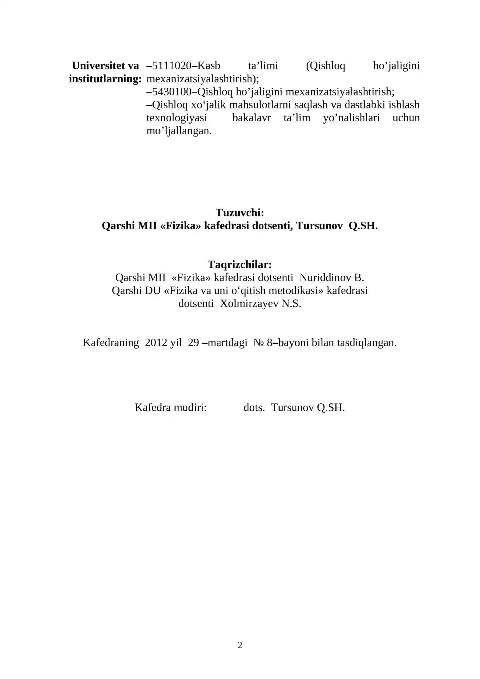 FIZIKA FANIDAN MA'RUZALAR MATNI 2