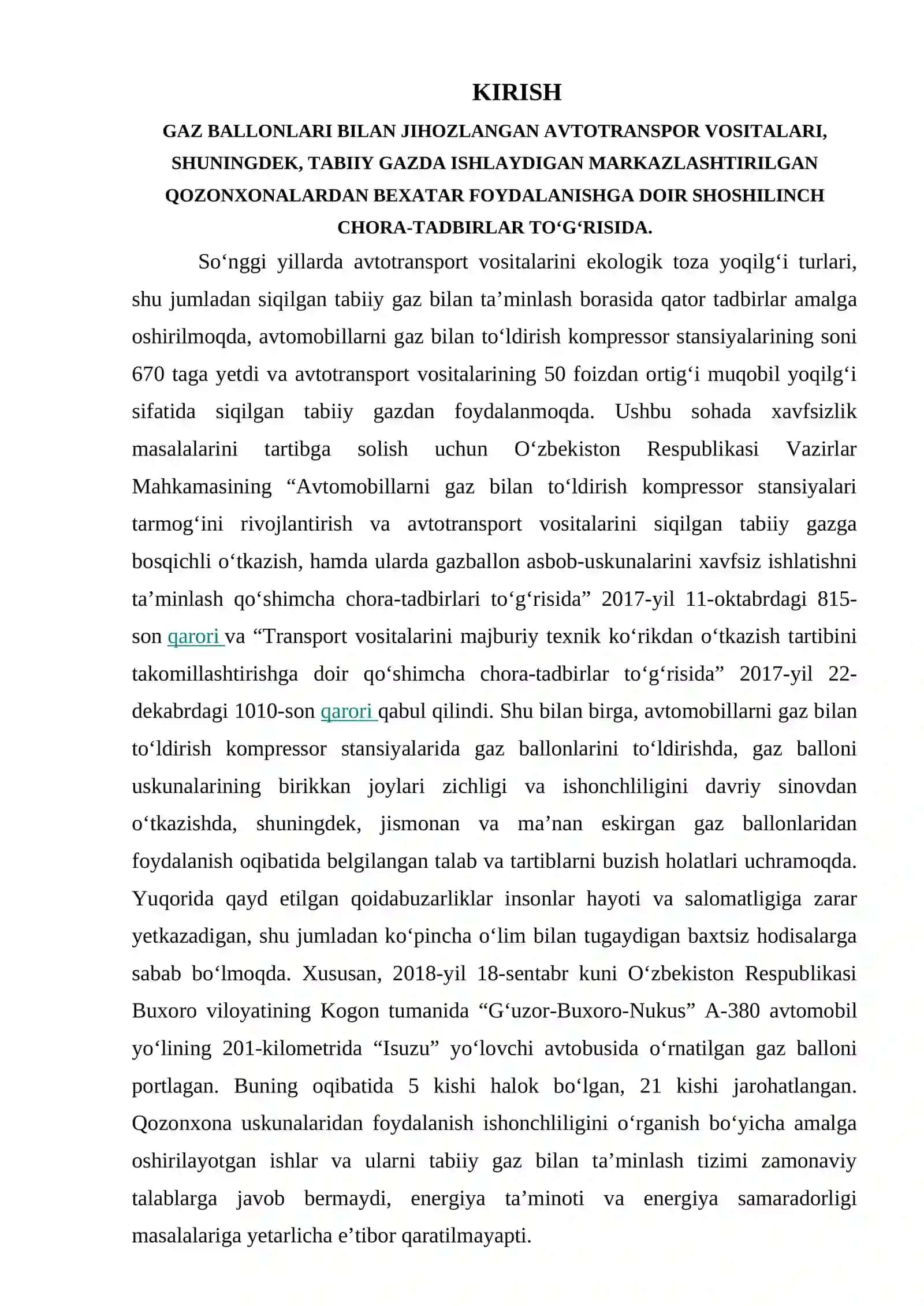 Avtotransportlarda gaz ballonli uskunalarning xavfsizligi, o‘rnatilishi va texnik xizmat ko‘rsatish tartibi 2