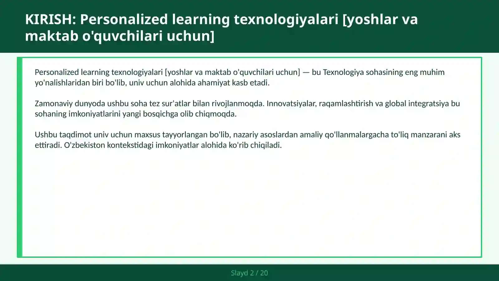 Personalized learning texnologiyalari [yoshlar va maktab o'quvchilari uchun] 2
