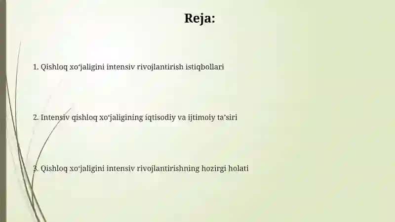 Qishloq xoʻjaligini intensiv rivojlantirish 2