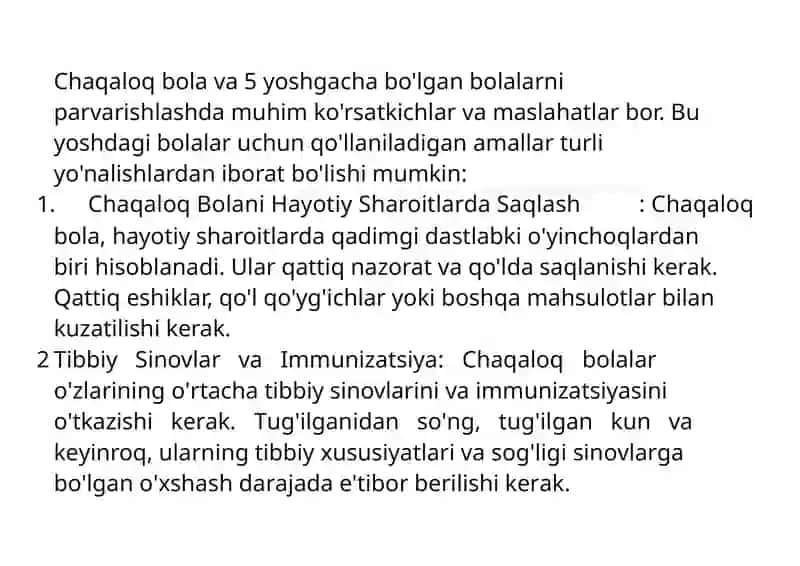 Chaqaloq Bola va 5 yoshgacha bo'lgan bolarni parvarishlash 2