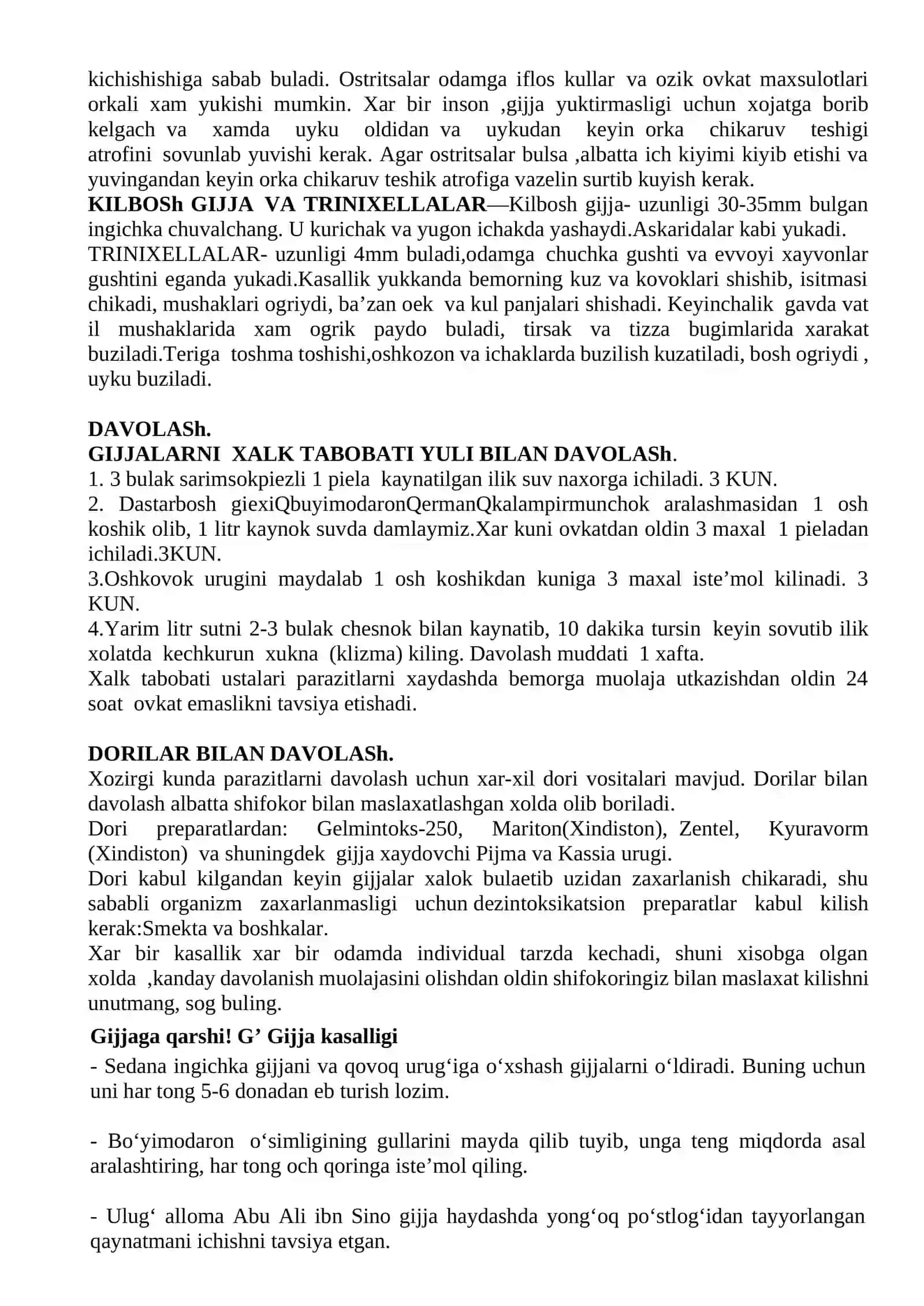 GIJJA VA UNI DAVOLASH USULLARI 2